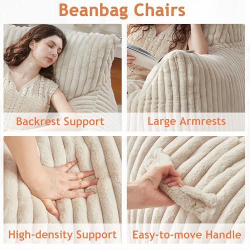 Image of Giant Bean Bag Chairs for Adults Teens with Filling Large Fluffy Bean Bag Chair with Armrests Plush Comfy BeanBag Couch Sofa Chair for Bedroom Living Room Reading