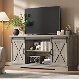 CABIHOME Farmhouse Tv Stand for 65 Inches TVs, Entertainment Center with Storage and Sliding Barn Doors, Adjustable Shelf Modern Media TV Console TV Stand Table for Living Room, Bedroom, Grey