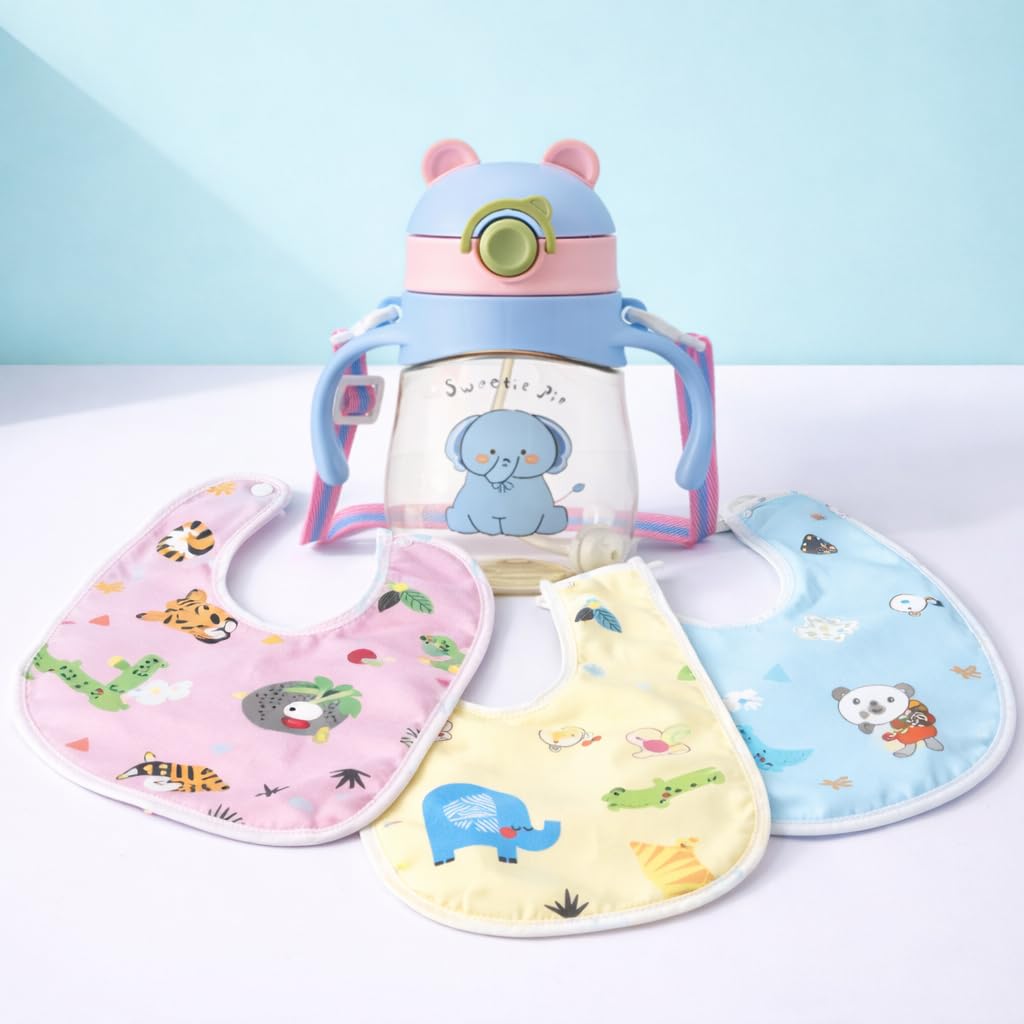 Baby Feeding Sipper Bottle for Infant Toddler Sippy Cup Leak Proof BPA Free with 3 Bibs (Design 99)-image-49