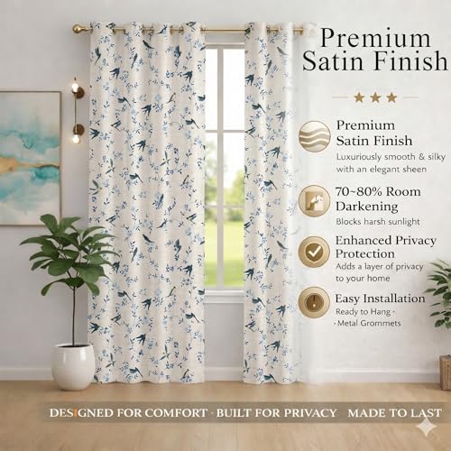 Image of STITCHNEST 'Florea Series' Premium Satin Room Darkening Curtains 7 Feet Long Set of 1 | Door Curtain 7 x 4 Feet | Blocks 70-80% Light | Ideal for Bedroom, Living Room & Home Decor