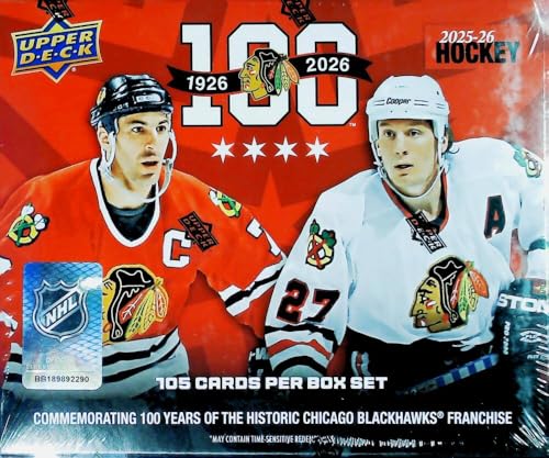 2025-26 NHL UPPER DECK Chicago Blackhawks Black Hawks 100 Centennial Hockey Factory Sealed Box Set 105 Cards. Each Box Contains 5 Insert or Parallel Cards. Commemorating 100 Years of the Historic Chicago Blackhawks Franchise. See Scans for details.