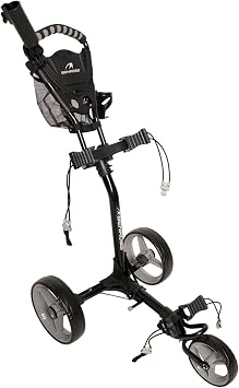 BENROSS Q Fold 1 3-Wheel Golf Push Trolley, Compact Foldable Aluminium | Lightweight aluminium 3-wheel trolley with quick fold design, foot brake and free drink, umbrella and scorecard holders