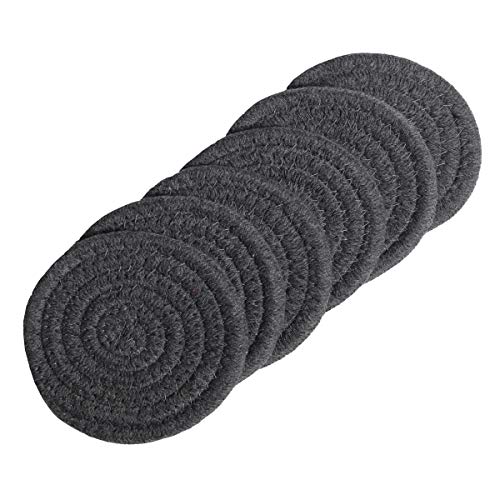 image for SHACOS Woven Braided Coasters Set of 6 Cotton Thick Large Drink Coaste