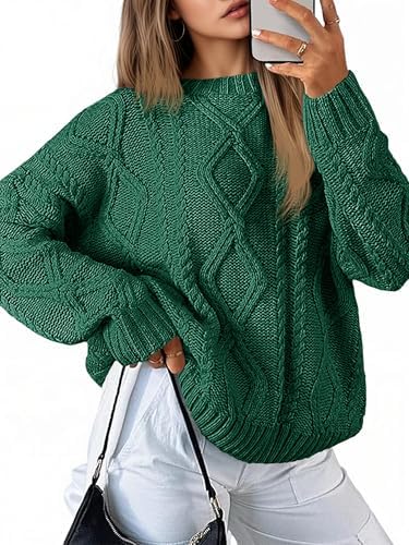 Saodimallsu Strickpullover Damen Oversized Grobstrick Zopfstrick Pullover Rundhals Langarm Einfarbig Oberteile Elegant Cable Knit Pulli Casual Lose Winter Sweatshirt