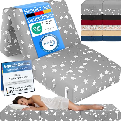 ELONEO Klappmatratze, Gästematratze, 3-teilige Faltmatratze, Schaumstoff extra dick (15cm), waschbar,