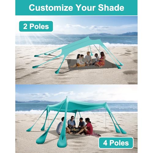 Beach Tent Sun Shelter with 8 Sandbags 10x10ft, Portable Beach Tent Upf50+ UV Protection, Shade Canopy with 4 Stability Poles