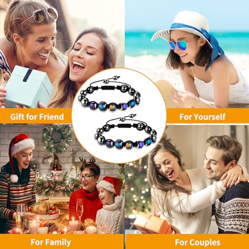Lusofie 2 Pcs Adjustable Mood Bracelet Dazzling Shimmer Color Changing Beads Based on Emotions Thermochromic Bead Bracelets Mood Jewelry for Women Men Holiday Christmas Gifts3