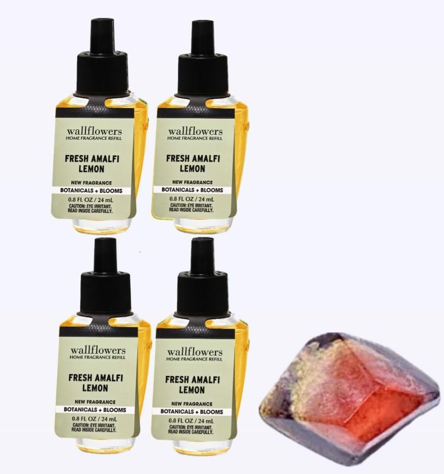FRESH AMALFI LEMON - White Barn Bath/Body Work- 4 Pack Wallflowers Home Fragrance Refills 0.8 fl oz / 24 mL and Stone Soap Natural (Packaging May Vary)