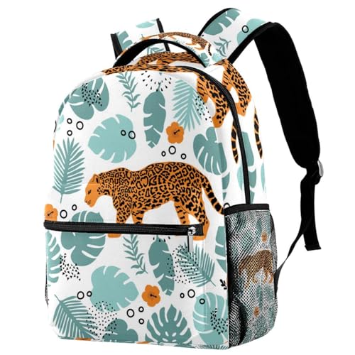 Sac à dos motif tigre de la jungle et feuilles tropicales multicolore 29.4x20x40cm