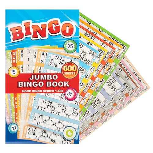 Navoys Bingo Ticket Books Jumbo Print 600 Bingo Tickets per Book Security Coded Assorted Colours Clear and Easy to Read Numbers for Home Bingo Games Clubs & Family Use (1 Book)