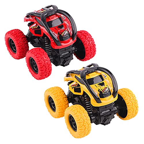 Toys Cars for 2+ Year Old Boys, 2 Pack Pull Back Cars Monster Trucks, 360 Degree Rotation Push and Go Vehicle