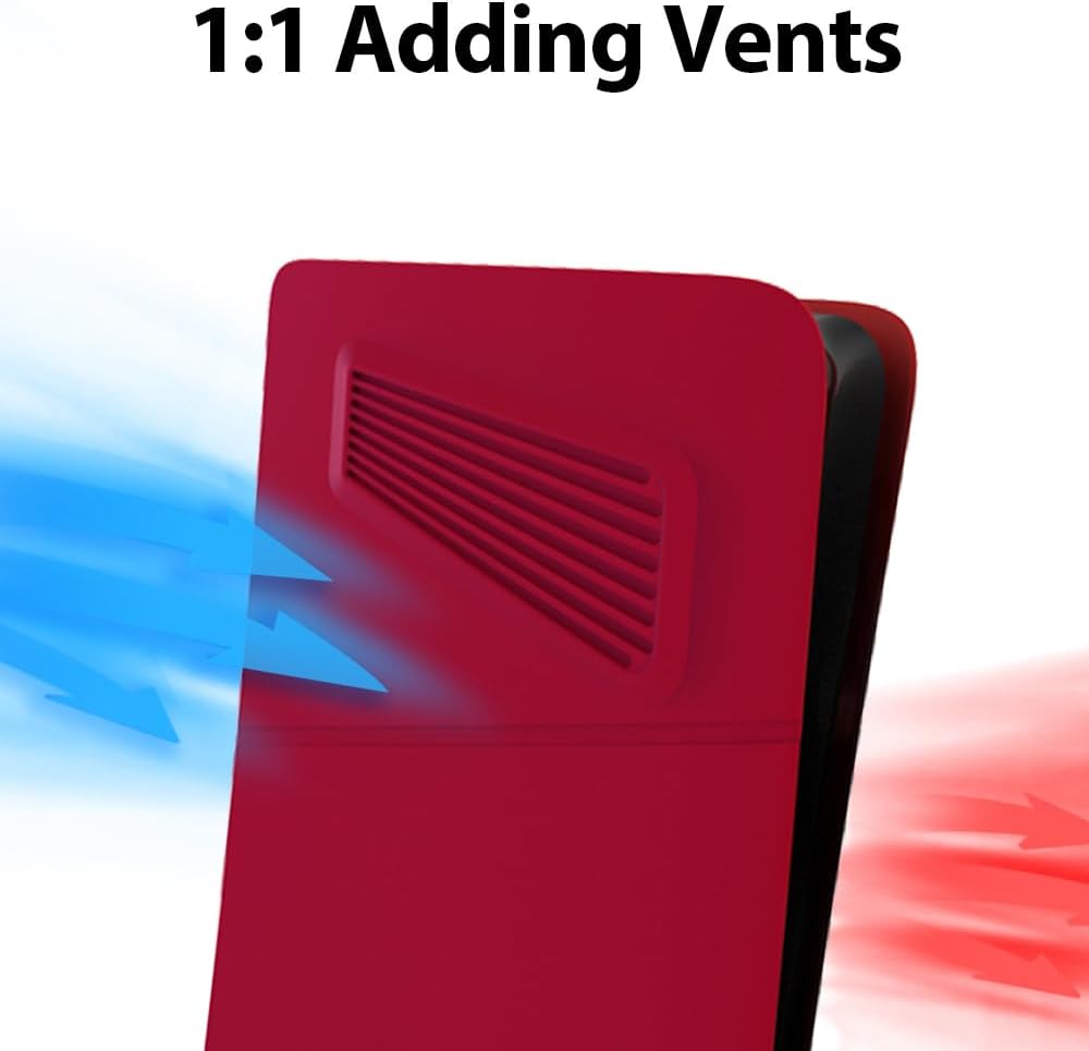KY-I Compatible with PS5 SIim Plates for Disc Edition, Accessories Faceplate with Cooling Vents Shockproof Replacement Protective Shell, Premium ABS. (Red) image 2