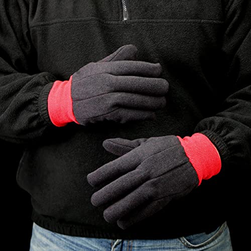 West Chester Red Fleece Lined Brown Jersey All Purpose Winter Gloves, 3-Pack, Cold Weather Protection, Elastic Knit Wrist, Red, Brown, Large, (69090/L3B) #TOP4