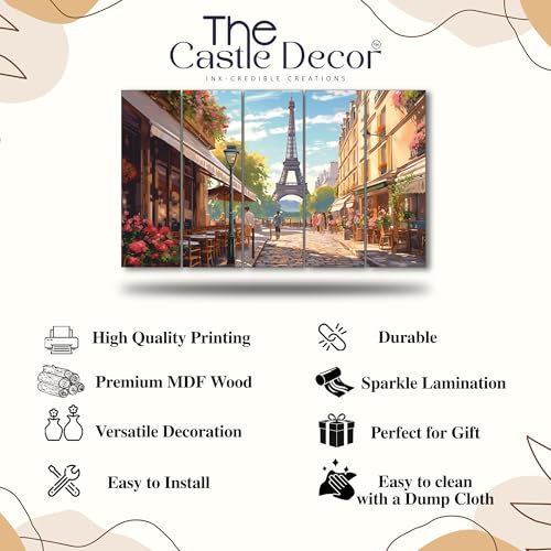 Image of The Castle Decor Eiffel tower painting with frame 5 Big Size (27x48) Wall Art for living room,Bedroom,Drawing room,Hotels-Wooden Framed-Digital Painting