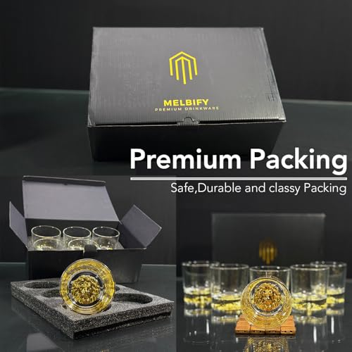 Image of Melbify Gold Lion Whiskey Glass Gift Set | 4 Pc Set | 300 ML| Ultra Premium | Gold-Bottomed | Imported | Luxurious | Ideal for Wedding Gifts, Anniversary, VIP and Corporate Gifts