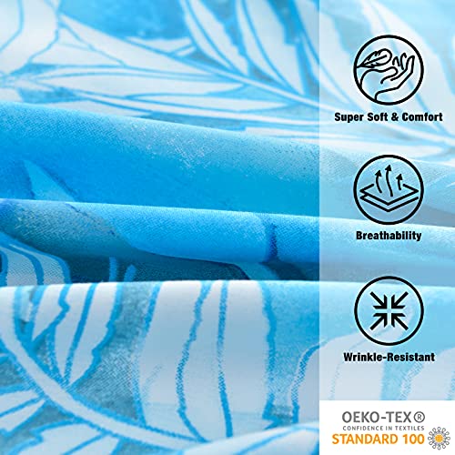 Jsd 4 PC PRINT SET-BLUE LEAF-Q Blue Tropical Leaves Print Sheet Set Queen, 4 Piece Soft Pattern Microfiber Bed Sheets Extra Deep Pocket thumb #6