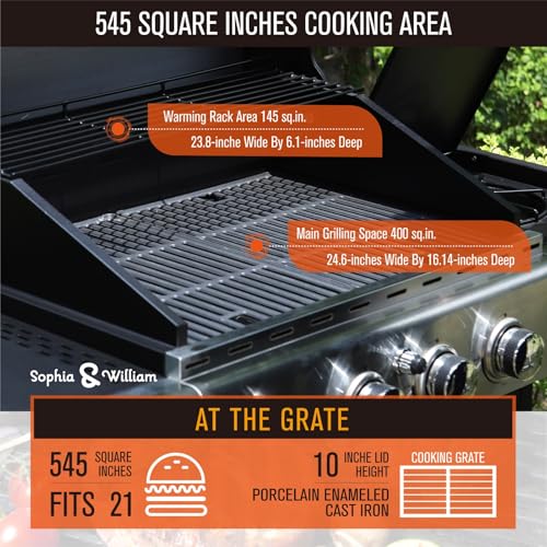 Sophia-William-4-Burner-Propane-Gas-BBQ-Grill-with-Side-Burner-and-Porcelain-Enameled-Cast-Iron-Grates-Stainless-Steel-Barbecue-Grills-Outdoor-Cooking-Silver-Cabinet-Style-42000BTU Sophia William 4 Burner Propane Gas BBQ Grill with Side Burner and Porcelain Enameled Cast Iron Grates Stainless Steel Barbecue Grills Outdoor Cooking Silver Cabinet Style 42000BTU