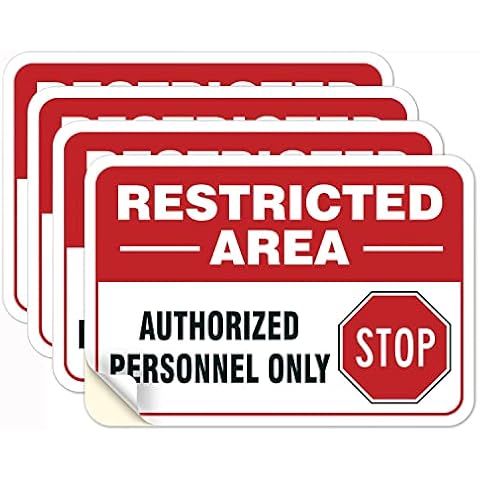 Restricted Area Authorized Personnel Only Sign 4-Pack 10x7 Inches High-Adhesive Safety Stickers for Workplace and Private Premises, Weatherproof, Easy to Stick Cover