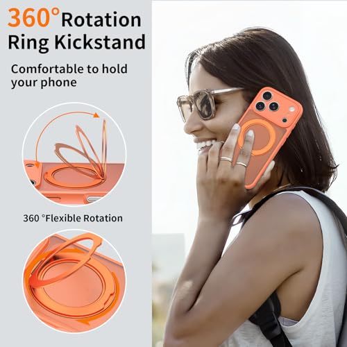 Image of Magnetic Case for iPhone 17 Pro With Magnetic Ring Stand, [Compatible with Magsafe] [Military Grade Drop Protection] Shockproof Phone Cover for iPhone 17 Pro Full Camera Protection 6.3 inch Orange