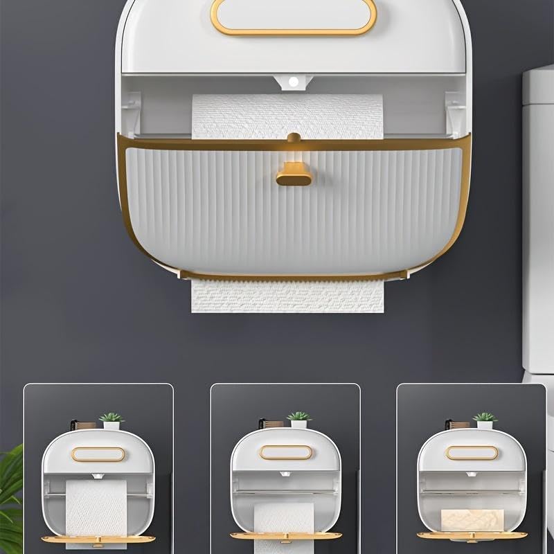 Luxury Bathroom Organizer - Wall Mounted Toilet Paper Storage Container, Waterproof Design, no Drilling Installation