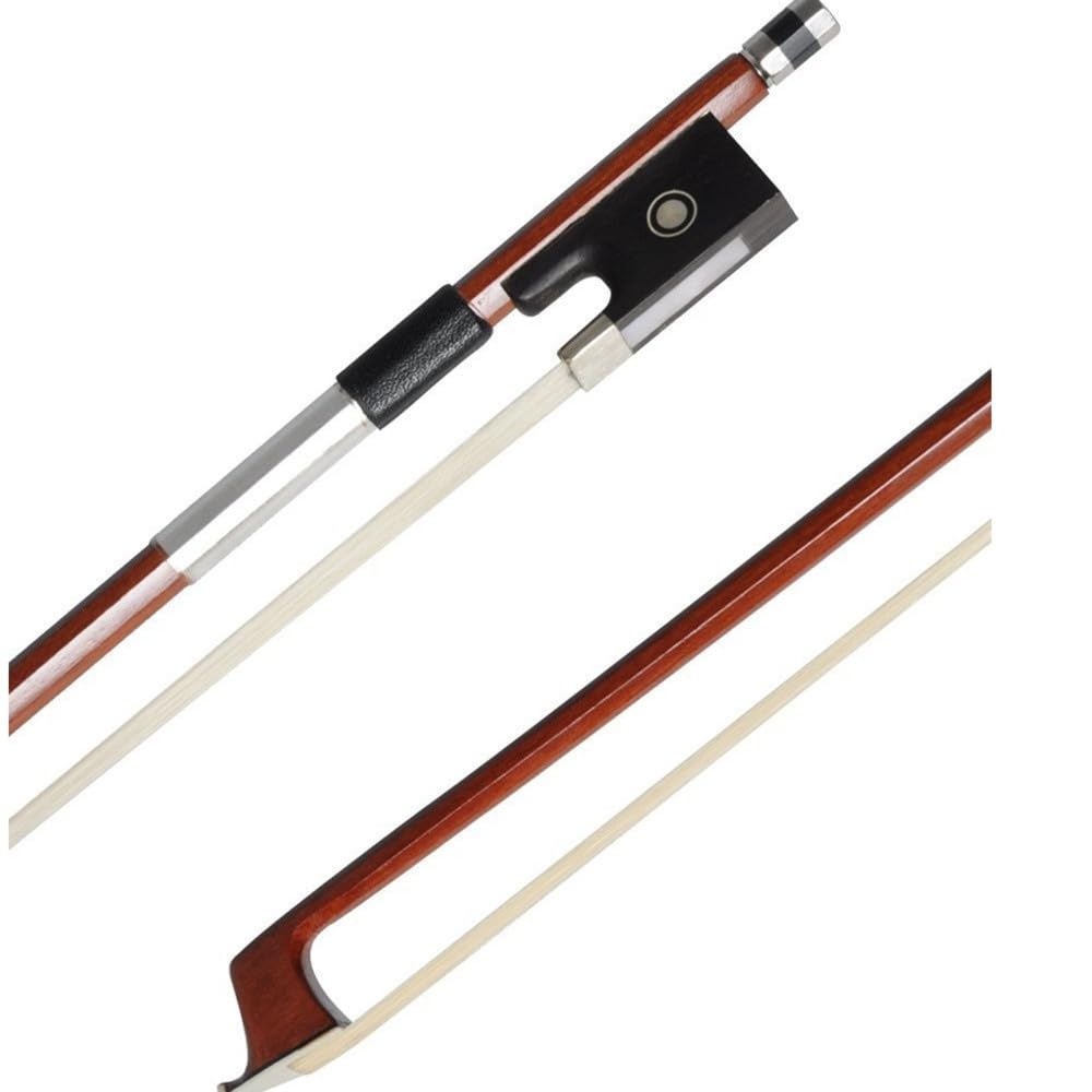 ADM Student Violin Bow, Well Balanced Handmade Brazilwood Bow with Horsehair, Ebony Frog with Pearl Eye and Pearl Slide, Brown (1/4 Size-)