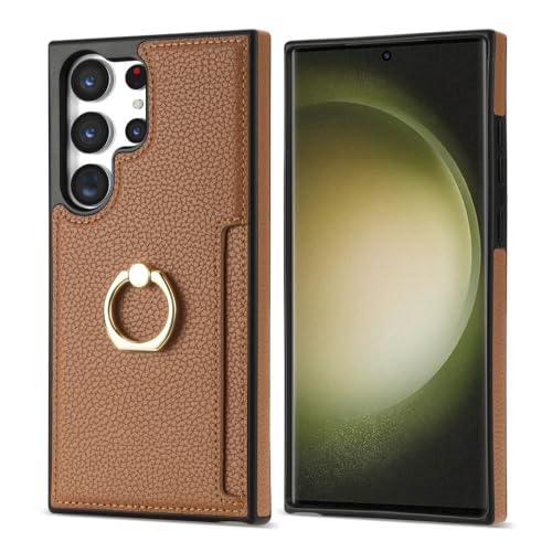 Étui en cuir pour Samsung Galaxy S23 Ultra avec porte-cartes marron