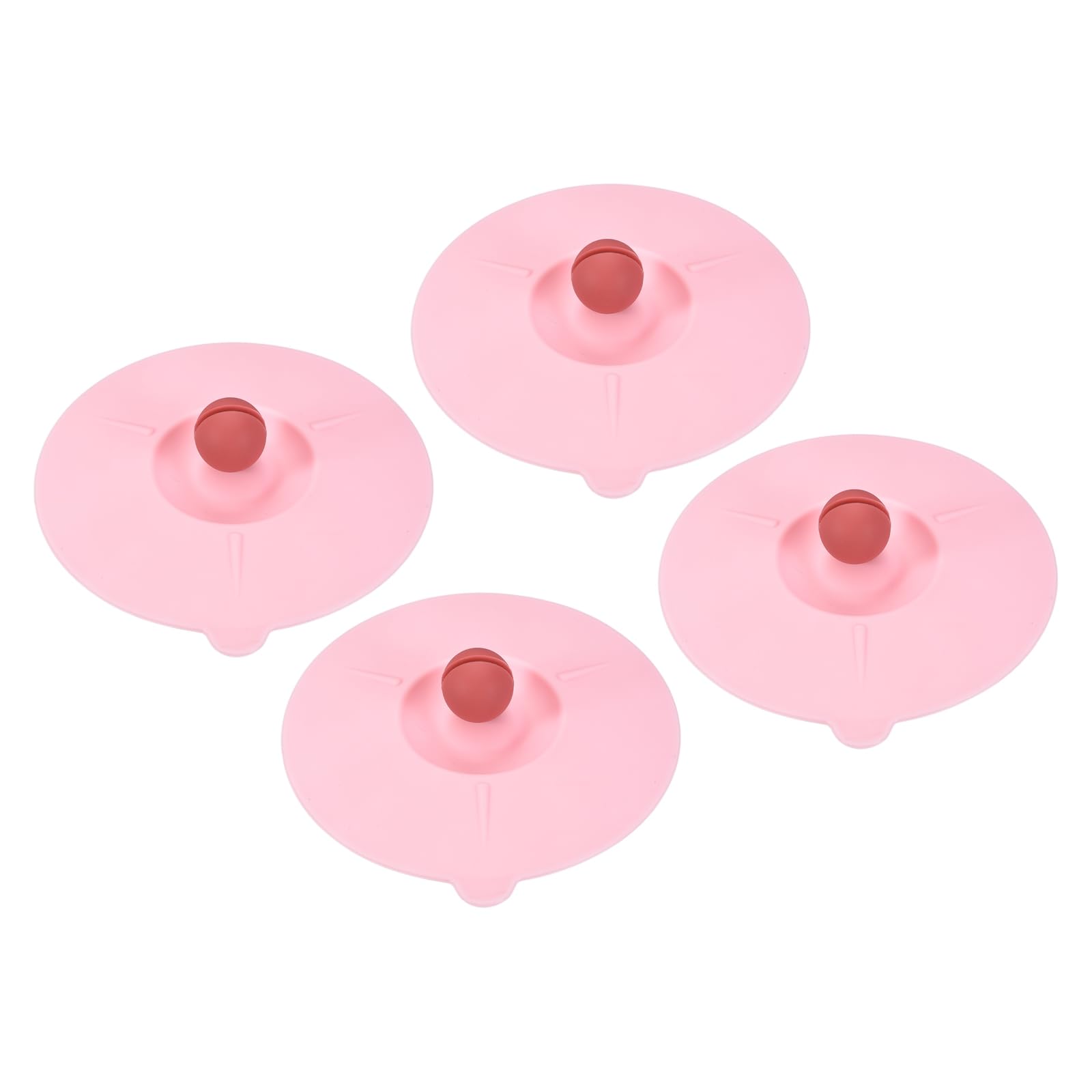 sourcing map 4 Pcs Silicone Cup Covers, 12cm/4.7 Inch Soft Silicone Cup Lids with Acrylic Knob Reusable Mug Cover Lids Anti-dust Airtight Seal for Tea Coffee Drink Glass Mug, Light Pink