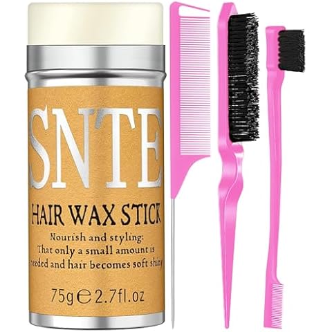 Hair Grooming Kit: Wax Stick for Flyaways, Slick Back Brush, Rat Tail Comb, Bristle Brush Set - Tames Frizz & Controls Baby Hair Cover