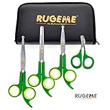 Professional 4 Piece Dog Grooming Scissors Set -Includes; 1 Large Scissor with Smooth Blades, 1 Small Scissor with Micro-serrated Blades 1 28-Tooth Thinning Shears & 1 Nail Clipper