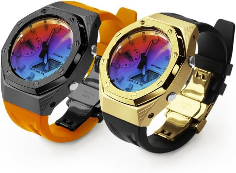 EZZON GA2100 4rd Stainless Steel Watch Bezel Fluorine Rubber Watch Strap Retrofit Kit For Men's Watches GA-2100/GA-2110/GA-B2100