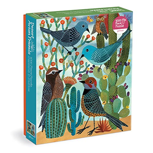 Galison - Desert Avian Friends Rompecabezas de 1000 piezas para adultos, ilustración de aves coloridas, talla terminada 27" x 20" miniatura 1