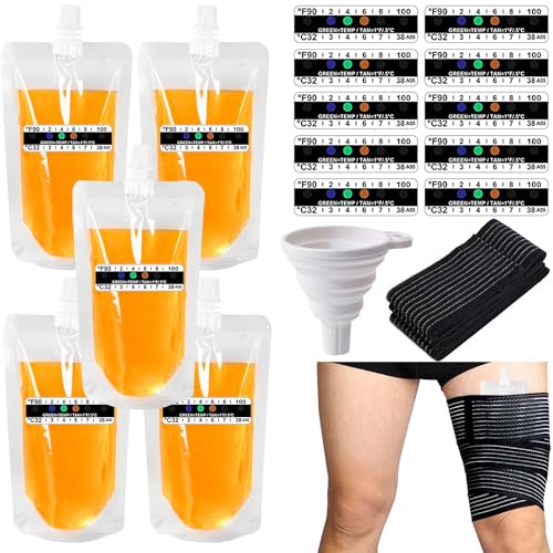 17 Pcs Urine Test Complete Kit Includes 5 Transparent Bags,10 Adhesive Temperature Test Strips,Filling Funnel，47' Adjustable Hidden Leg Straps,Portable Travel Urine Test Bag