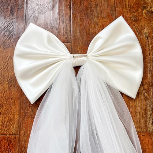 Image of Detachable Satin Bow for Wedding Dress Bowknot with Irregular Tulle Tail