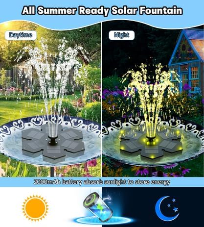 Condition photo showing New/Like New for szmp solar fountain upgraded, 3.5w snowflake double layer colorful lights, 2000mah battery 4 fixes & 7 nozzles, solar bird bath fountain for garden patio pond outdoor décor