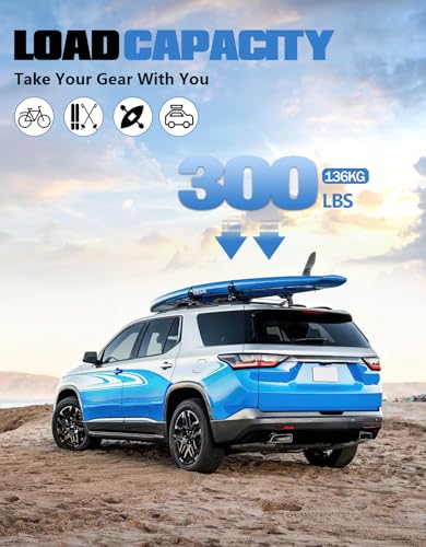 Image of FengYu 300lbs Roof Rack Cross Bars Compatible with Chevy Chevrolet Traverse 2018 2019 2020 2021,Heavy Duty All-Metal Aluminum Roof Rails Crossbars Rooftop Cargo Bars Black Luggage Racks Carrier