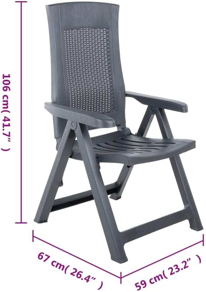 Patio Reclining Chairs 2 pcs,Bistro Chairs,Lounge Chairs,Lawn Chairs,Camping Chair,Beach Chairs,Poolside Chairs,Indoor Chair,Reclining Backrest,for Lawn,Garden,Backyard,Poolside,Plastic Anthracite