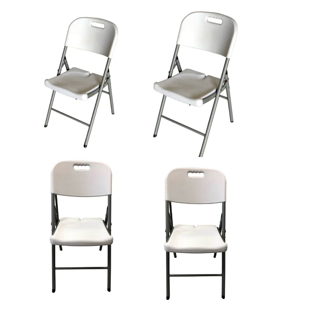El almacen del profesional Pack de 4 sillas de Resina Plegables con Respaldo Moldeado Color Blanco, Ideales para Camping, Banquetes, reuniones y barbacoas.46,5x45x85,5cm