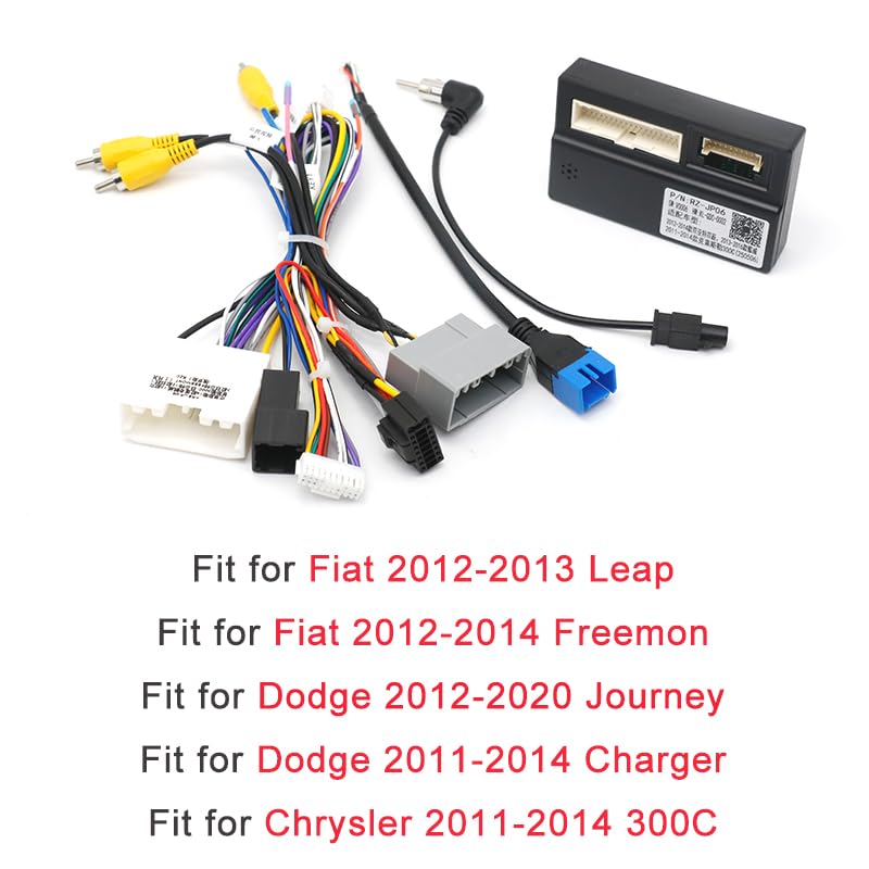 16 Pin Car Stereo Wiring Harness Adapter with CANBUS Decoder Box for Dodge Journey Fiat Freemont Leap Android Head Unit Radio Power Cable Plug and Play Installation