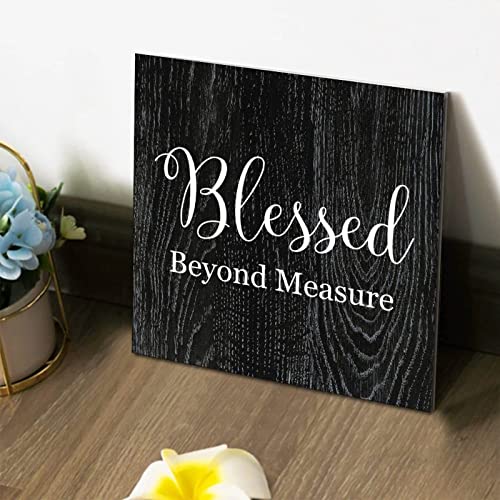 Tollyee Wood Sign With Saying Blessed Beyond Measure Wood Plaque Sign Wall Hanging Positive Word Quote Wood Sign For Home Cabin Front Door Outdoor Decoration 8X8In #TOP2