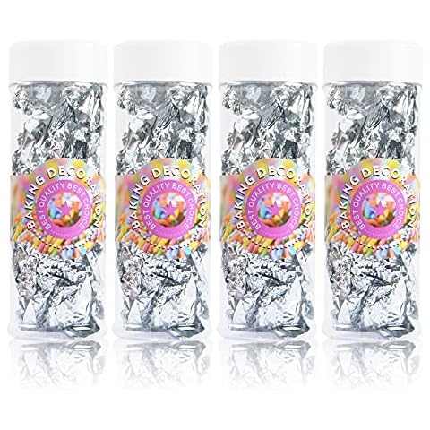 VineonTec Silver foil Fragments are Suitable for Cake ice Cream, Decorations, Coffee Chocolate and Gold-Plated crafts-8g Silver (2g*4 Bottles) Cover