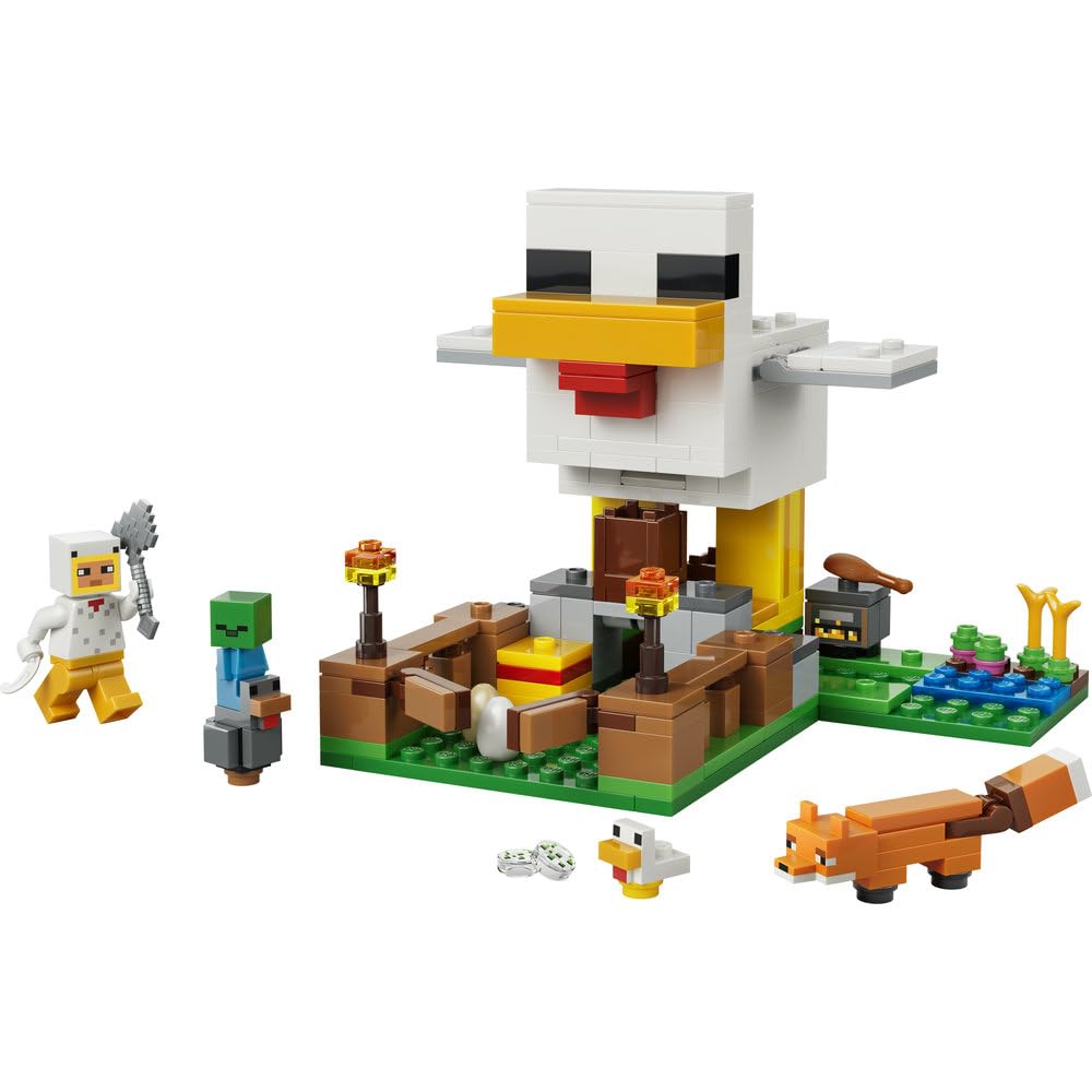 LEGO Minecraft Farma kurczaków, zabawka konstrukcyjna dla chłopca i dziewczynki z figurkami zwierząt i kurnikiem, pomysł na prezent dla 7-latka i gamingowa ozdoba do pokoju dziecięcego 21585