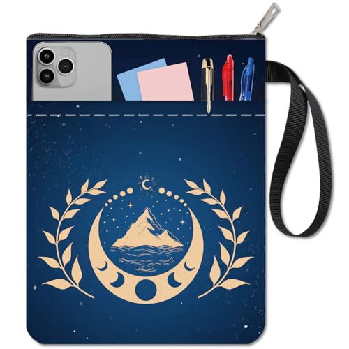 CRASPIRE Mountain Book Sleeve Moon Phase Book Protector Stars Book Covers for Paperbacks Washable Fabric Cloth Book Cover with Zipper and Extra Sleeve Pocket for Book Lovers Classmate Gifts