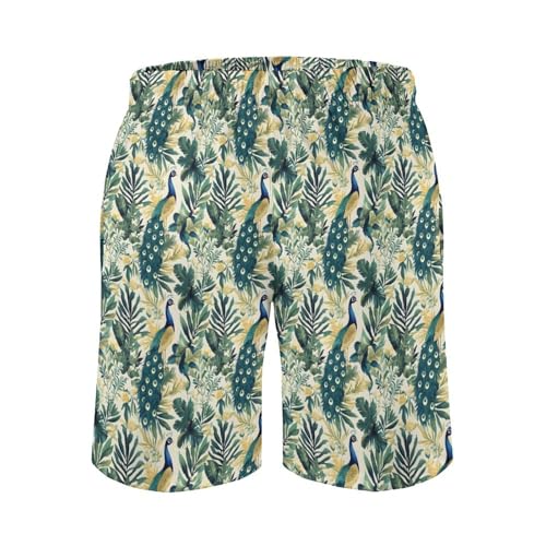 Green Plant Peacock Print Mens Swim Trunks, Quick Dry Swim Shorts with Mesh Lining Swimwear Bathing Suits 5