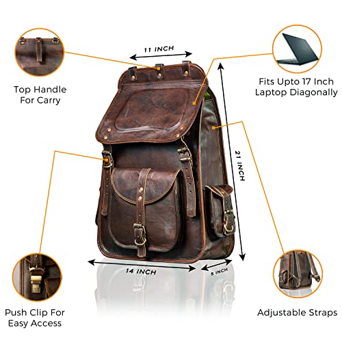 THE CHARMIKA-Vintage Full Grain 21 Inch Leather Laptop LARGE Backpack Casual Bookbag Daypack Camping Travel Rucksack Knapsack2