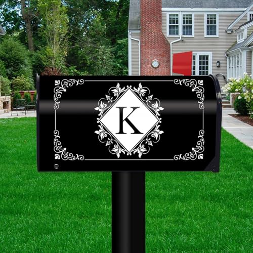 Image of Briarwood Lane Mailbox Cover - Standard Size - Black and White Monogram K Mailbox Cover