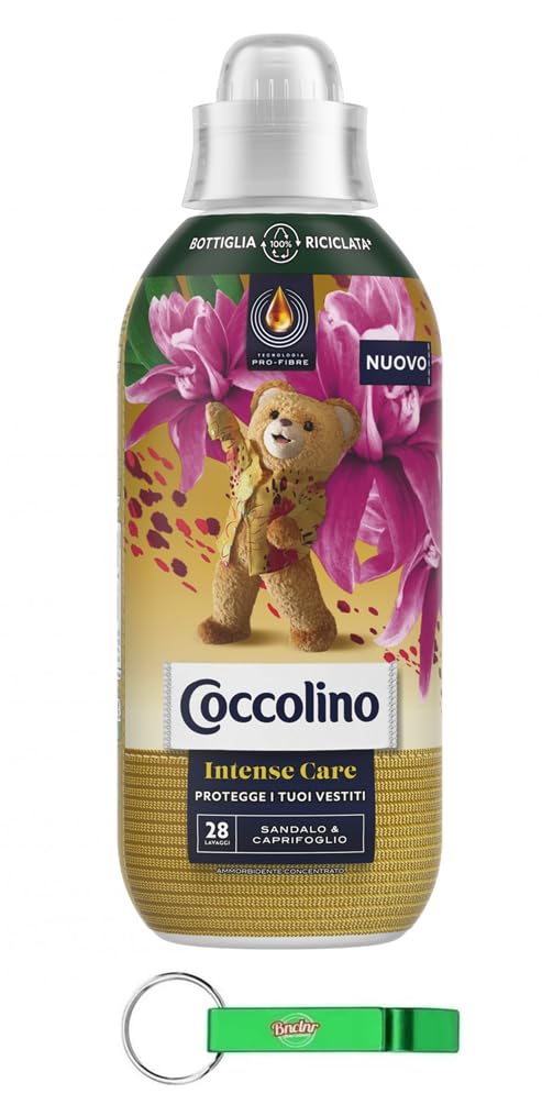 16x Coccolino Ammorbidente Concentrato Sandalo e Caprifoglio,Detersivo per Capi Morbidissimi, 28 Lavaggi, 645ml + Portachiavi Beni Culinari in Omaggio