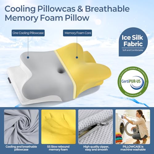 Image of Cervical Neck Pillow for Pain Relief - Ergonomic Side Sleeper Pillow for Neck Support, Cooling Memory Foam Pillows, Contour Pillow Orthopedic Bed Pillow for Back Stomach Sleepers (Dark Grey)