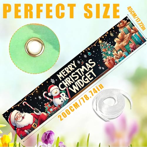 Image of Santa Gift Tree Banner 78.7 x 17.7 Inch Christmas Tree and Presents Scene on Dark Background Holiday Decoration for Yard Garden Fence Porch Patio or Outdoor Display Great for Winter Party Decor