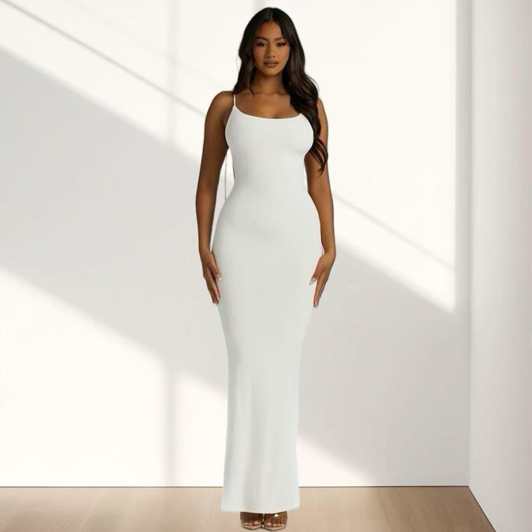 Vestito Donna Elegante Senza Maniche Aderente Abito Lungo Sexy Senza Spalline Tubino Bodycon Maxi Vestito Elasticizzato Abiti da Cocktail per Cerimonie Festa Discoteca Party Club Casual