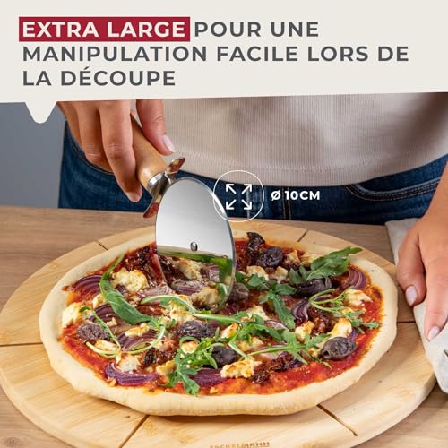 Foto von Fackelmann Pizzaschneider XXL für Pizza und Flammkuchen – Pizzarad mit scharfer Edelstahlklinge – Pizzaroller mit ergonomischem Griff aus Buchenholz – ca. 23 cm